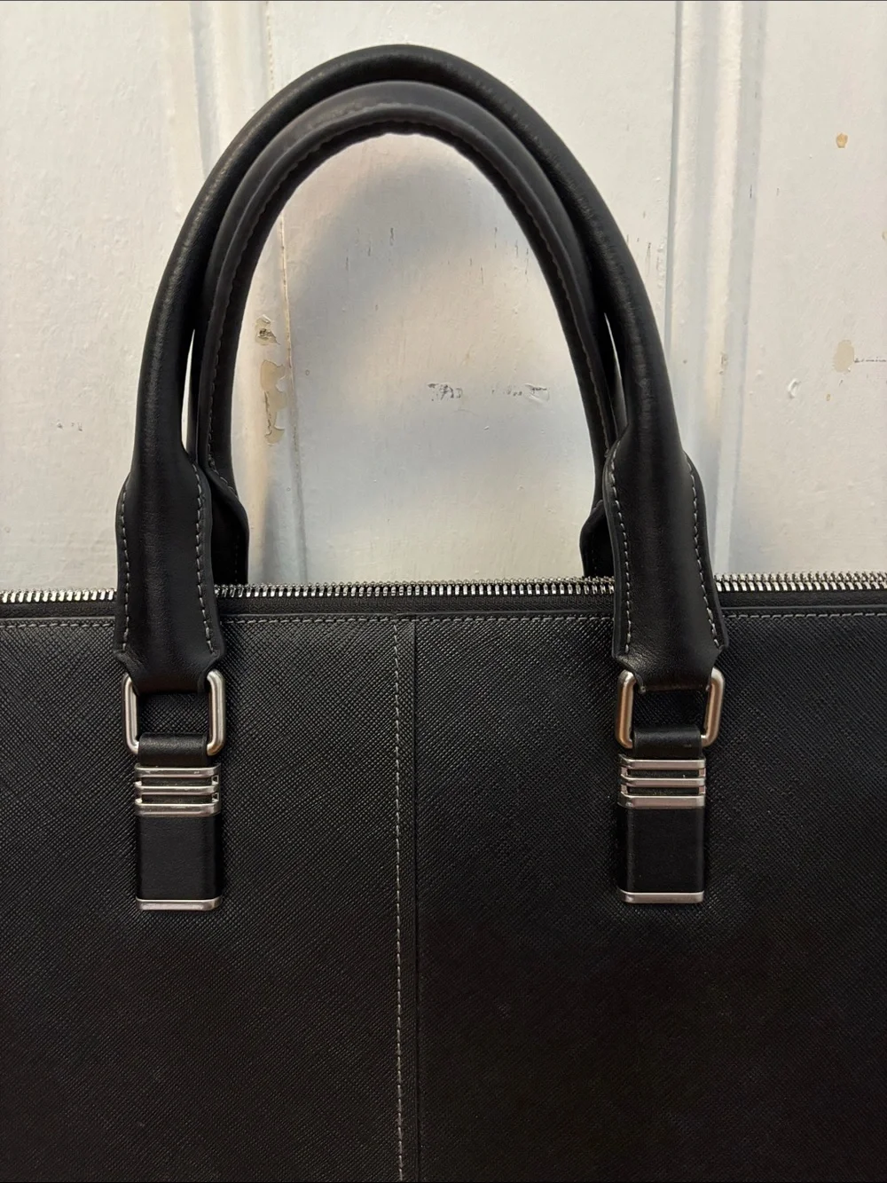Bostanten Structured Leather Laptop Bag with Top Handles
